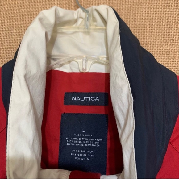 Nautica Red Windbreaker with Navy Collar Large - Picture 7 of 8